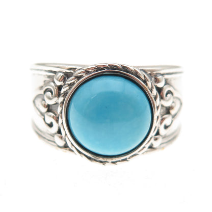 925 Sterling Silver Real Sleeping Beauty Turquoise Floral Ring Size 8.25