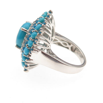 Chuck Clemency 925 Sterling Silver Real Turquoise Apatite & Topaz Ring Size 7.75