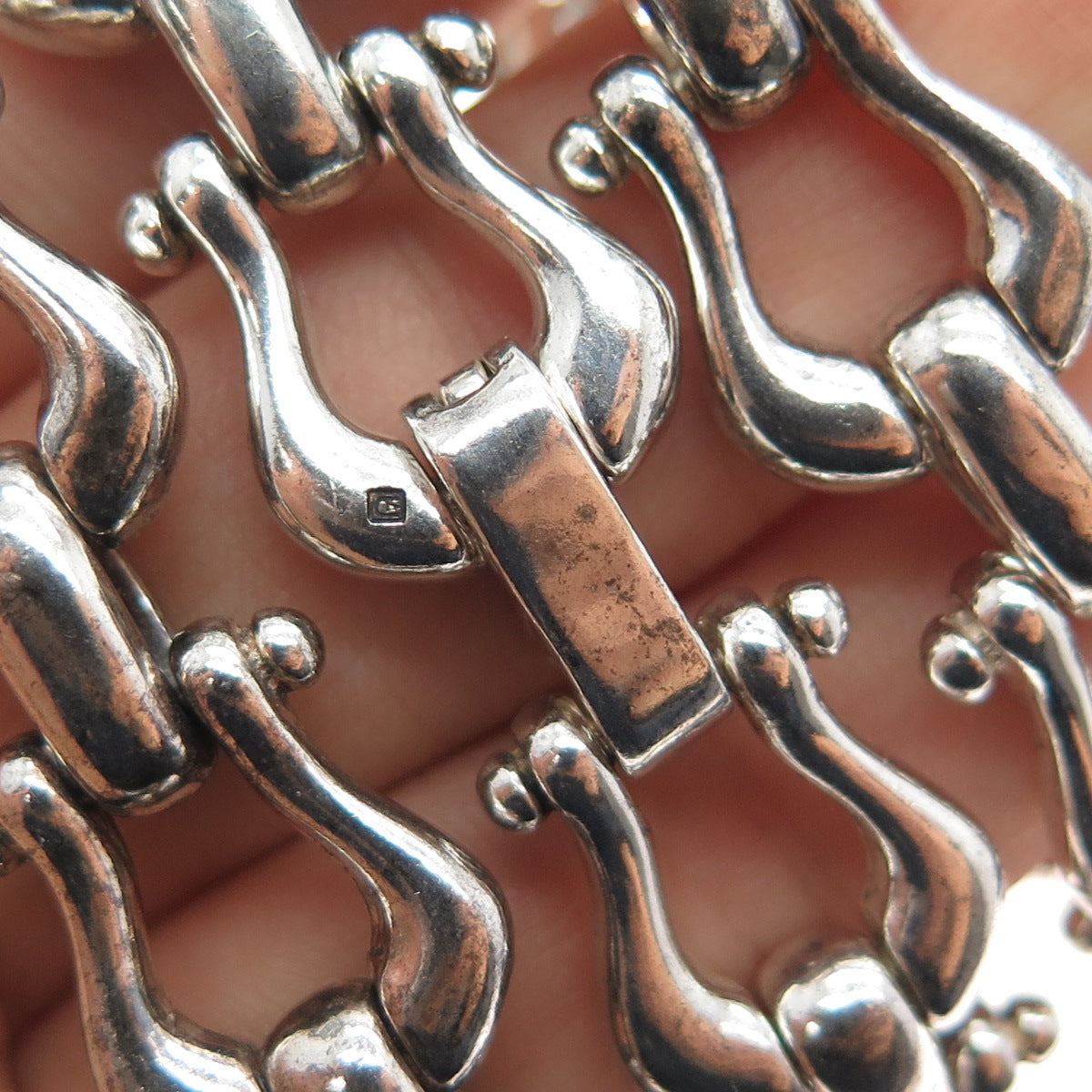 925 Sterling Silver Vintage Italy Modernist Horseshoe Chain Necklace 16"