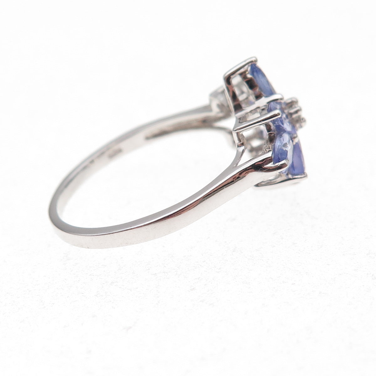 925 Sterling Silver Real Tanzanite & White Topaz Floral Ring Size 8