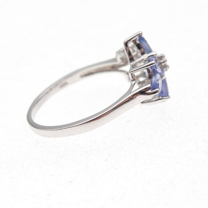 925 Sterling Silver Real Tanzanite & White Topaz Floral Ring Size 8