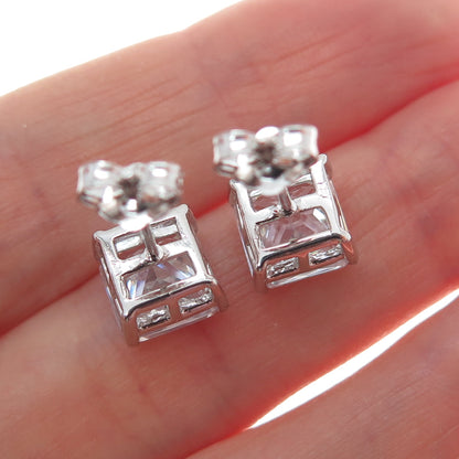 925 Sterling Silver Princess-Cut C Z Stud Earrings
