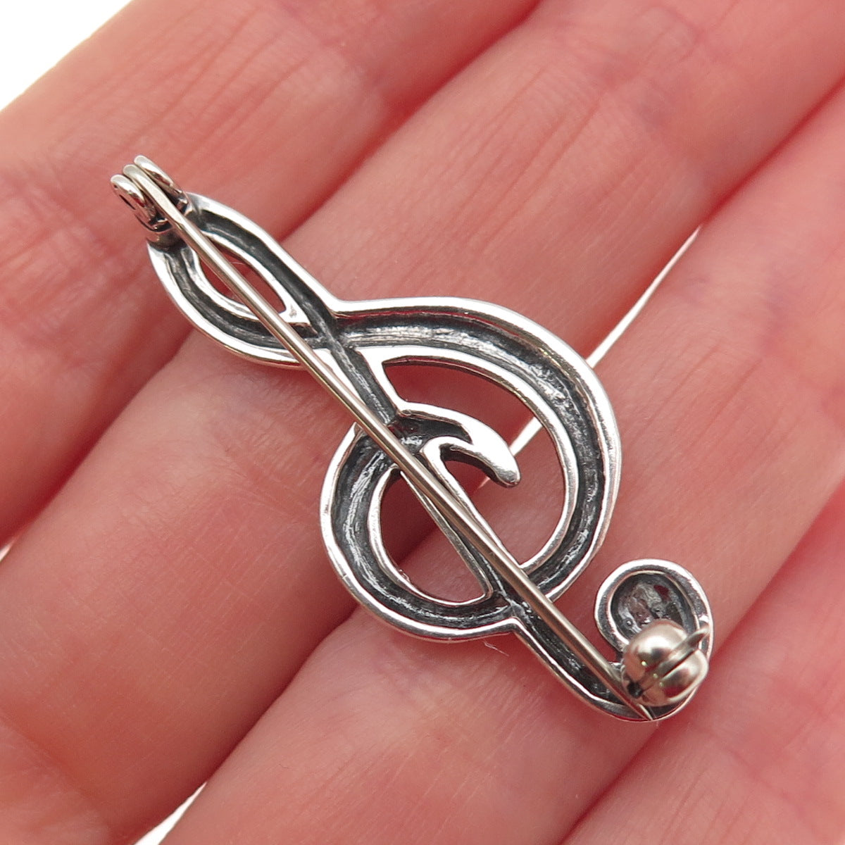SHUBE 925 Sterling Silver Vintage Treble Clef Oxidized Pin Brooch
