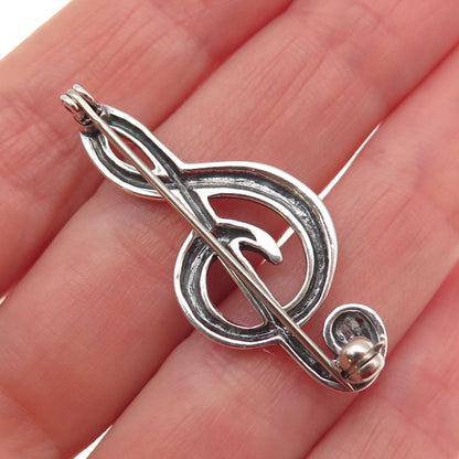 SHUBE 925 Sterling Silver Vintage Treble Clef Oxidized Pin Brooch