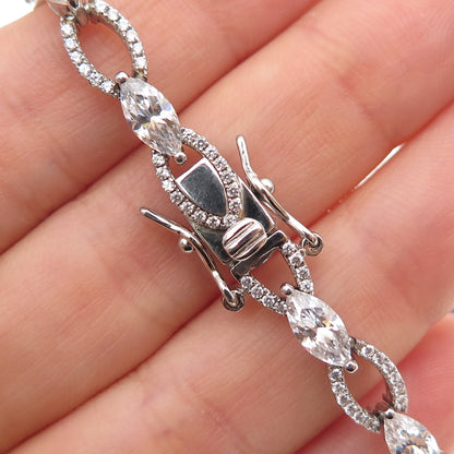 925 Sterling Silver Marquise & Round-Cut C Z Bracelet 6.75"