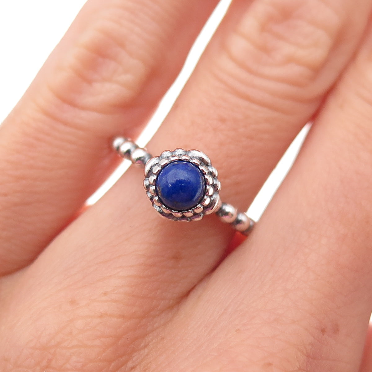 Pandora 925 Sterling Silver Real Lapis September Birthstone Ring Size 5.25