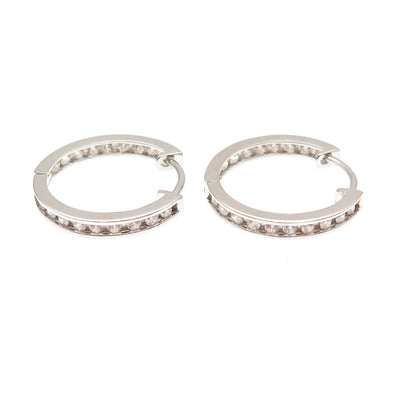 925 Sterling Silver Round-Cut C Z In & Out Hoop Earrings