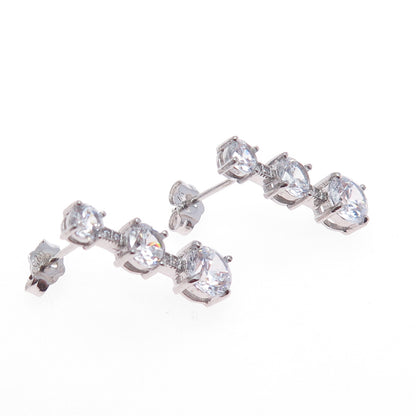 925 Sterling Silver Graduated Round-Cut C Z Drop Earrings
