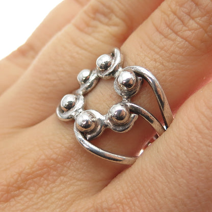925 Sterling Silver Vintage Modernist Beaded Oxidized Ring Size 9