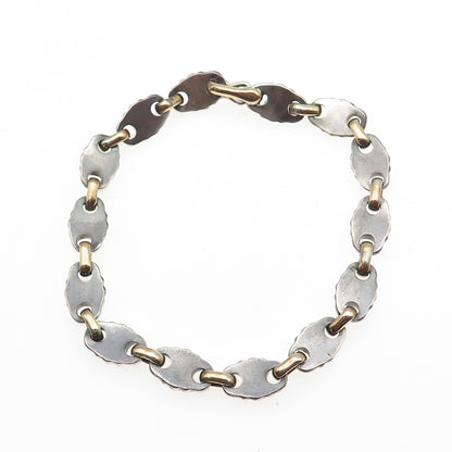 925 Sterling Silver 2-Tone Vintage Modernist Anchor Link Oxidized Bracelet 8.25"