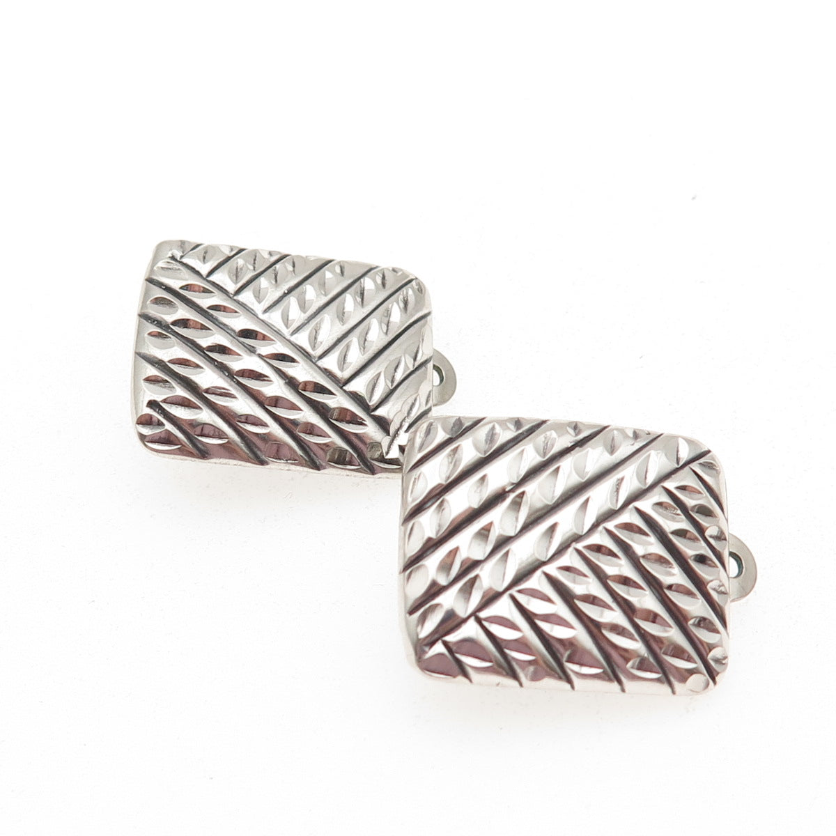 925 Sterling Silver Vintage Modernist Ribbed Oxidized Clip On Earrings