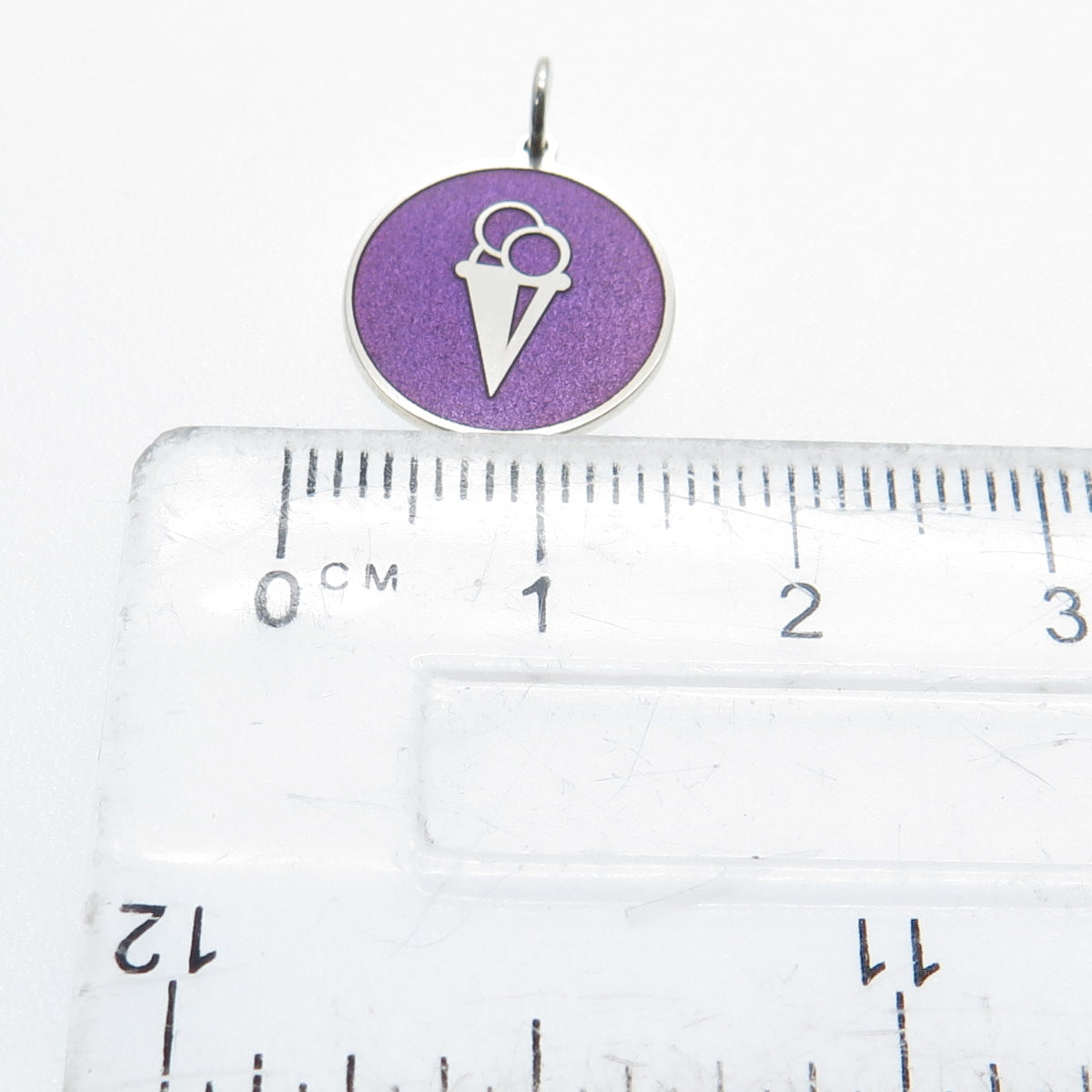 925 Sterling Silver Purple Enamel Ice Cream Round Tag Minimalist Charm Pendant