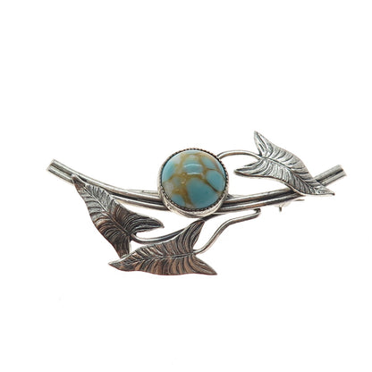 DANECRAFT 925 Sterling Silver Vintage Faux Turquoise Floral Leaf Pin Brooch