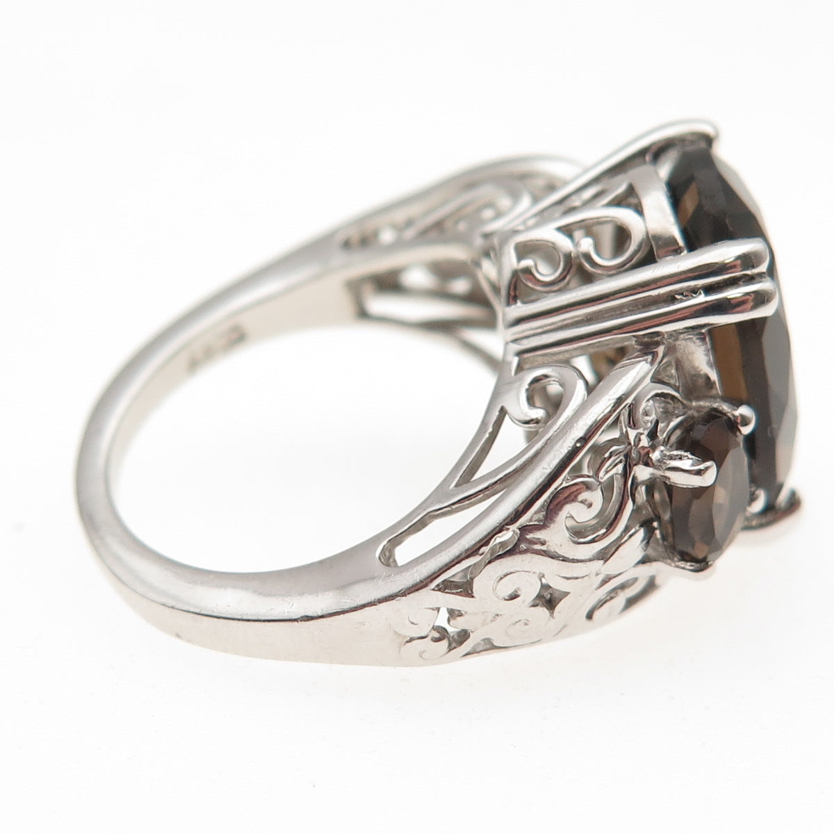 D'Joy 925 Sterling Silver Real Oval-Cut Smoky Quartz Ring Size 6