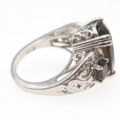 D'Joy 925 Sterling Silver Real Oval-Cut Smoky Quartz Ring Size 6