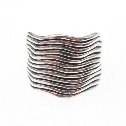 925 Sterling Silver Vintage Modernist Wavy Oxidized Ring Size 8.75