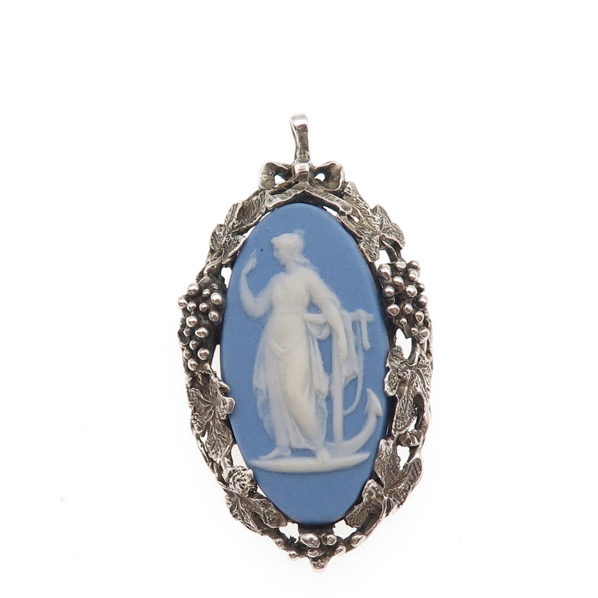 Wedgwood 925 Sterling Vintage England Jasperware Muse Cameo Pin Brooch / Pendant