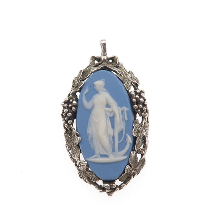 Wedgwood 925 Sterling Vintage England Jasperware Muse Cameo Pin Brooch / Pendant