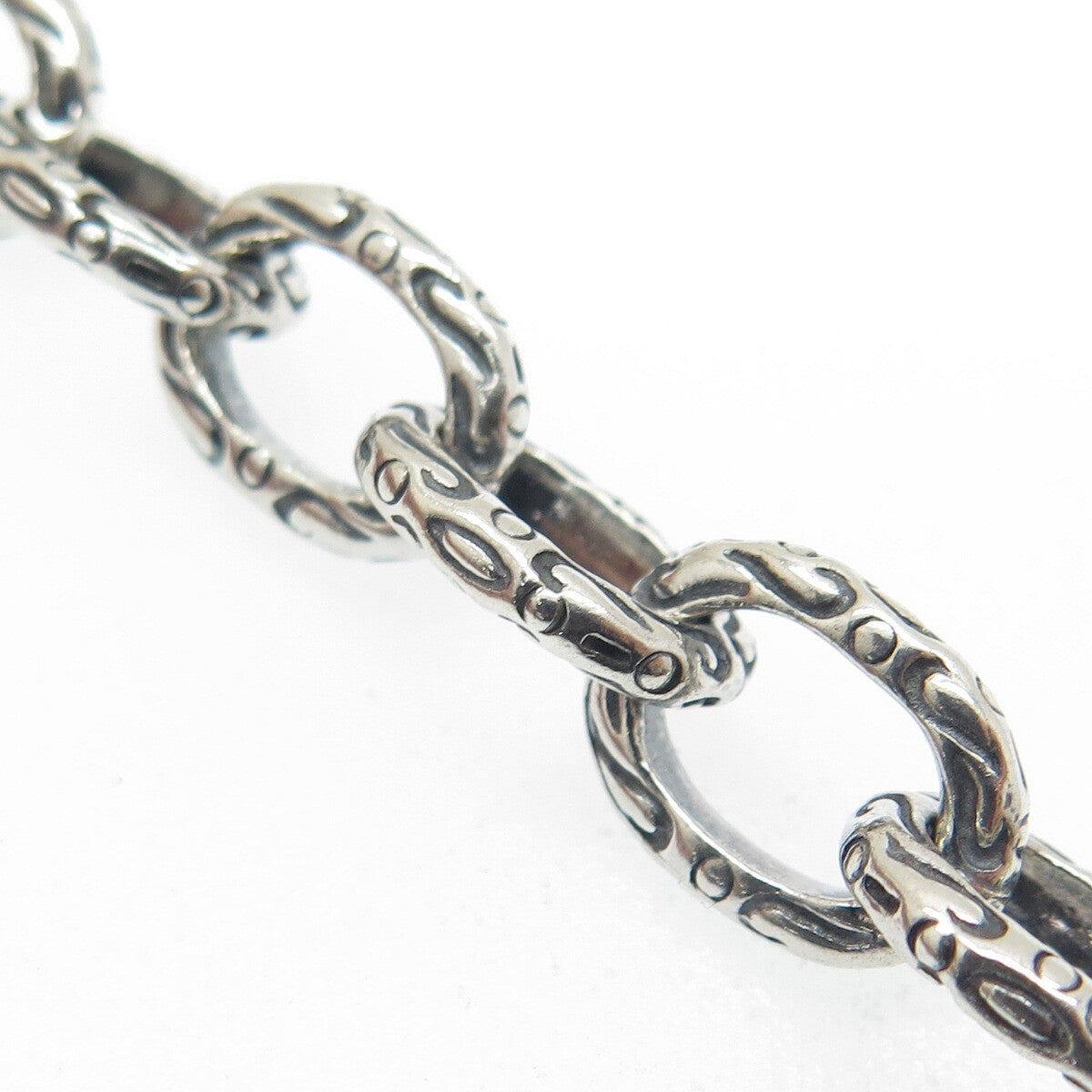 925 Sterling Silver Vintage Ornate Cable Link Oxidized Bracelet 6.75"