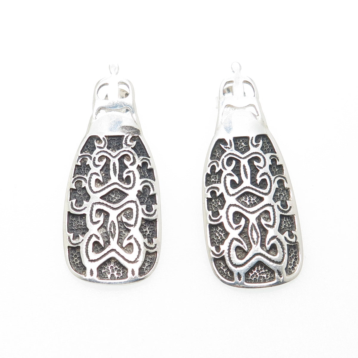 925 Sterling Silver Vintage Modernist Oxidized Drop Earrings