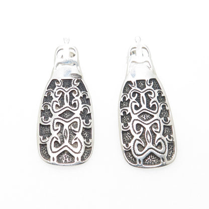 925 Sterling Silver Vintage Modernist Oxidized Drop Earrings