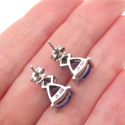 925 Sterling Silver Real Diamond & Tanzanite Drop Earrings