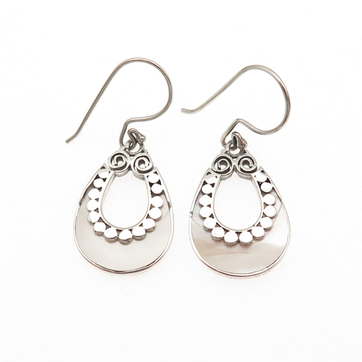 ATI Annika Witt 925 Sterling Vintage Real MOP Modernist Dotted Dangle Earrings