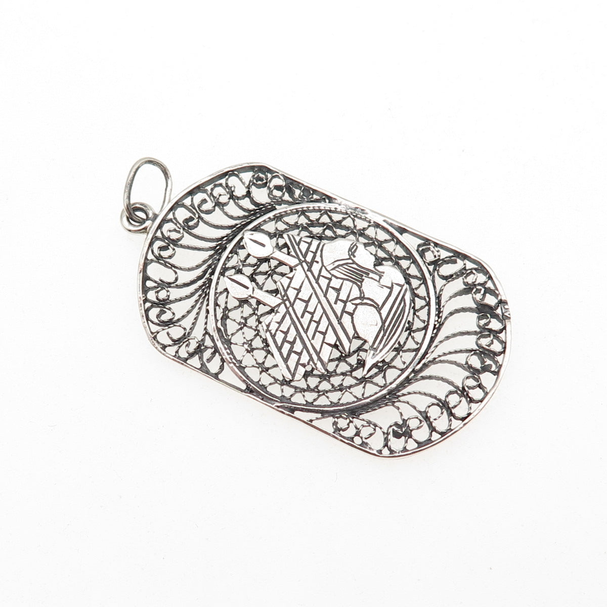 925 Sterling Silver Vintage Egyptian Pharaoh & Pyramid Filigree Charm Pendant