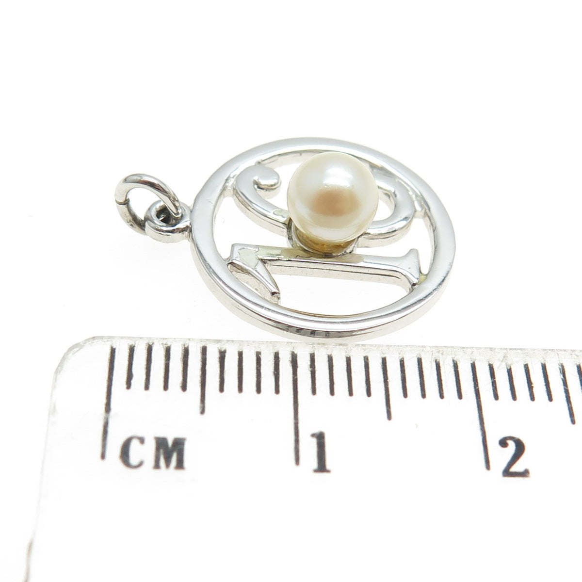 925 Sterling Silver Vintage Real Pearl Sweet "16" Round Charm Pendant