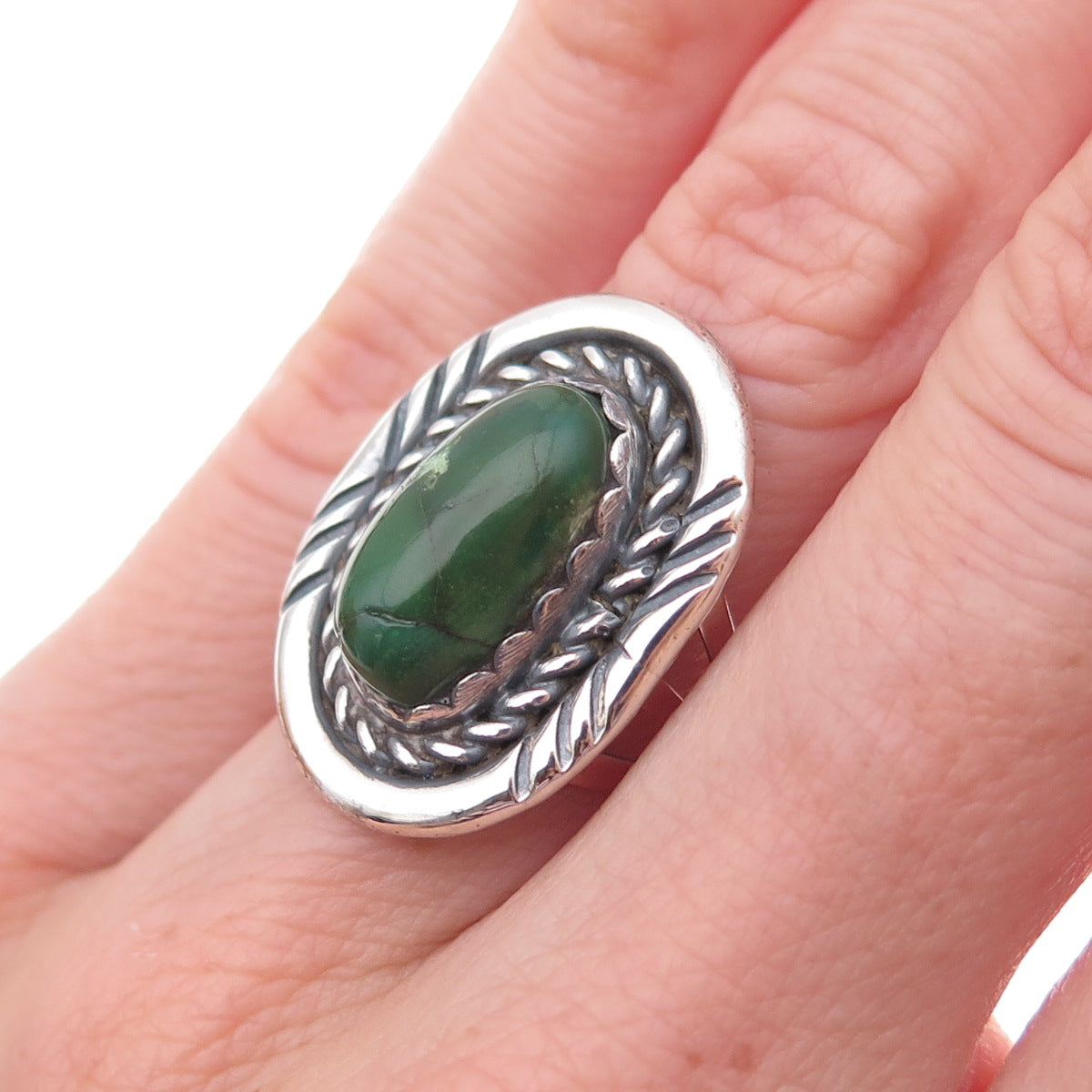 Old Pawn 925 Sterling Silver Vintage Royston Turquoise Tribal Ring Size 5.5
