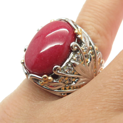 MICHAEL VALITUTTI 925 Sterling 2-Tone Red Jade White Topaz Gem Ring Size 6