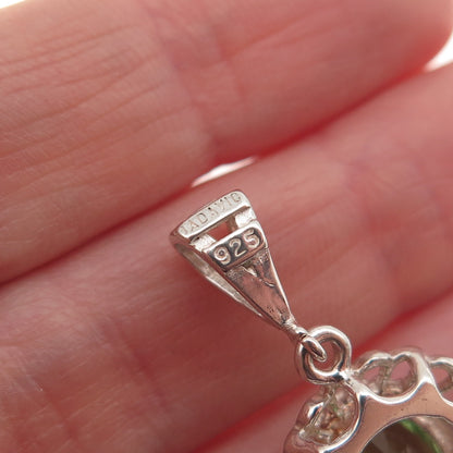 Badavici 925 Sterling Silver Oval-Cut Tsavorite C Z Floral Charm Pendant