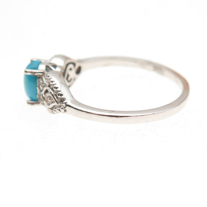 Chuck Clemency 925 Sterling Silver Real Turquoise & White Topaz Ring Size 8.25