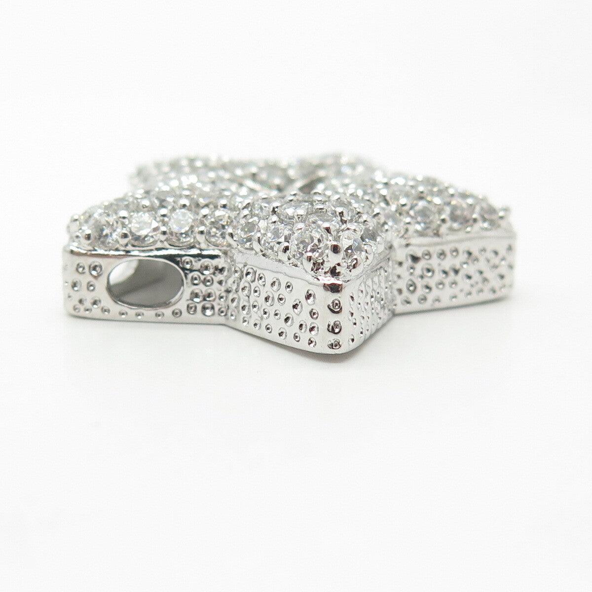 925 Sterling Silver White C Z Cluster Open Star Slide Pendant