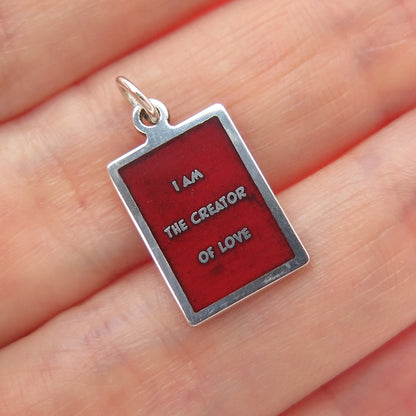 925 Sterling Silver Red Enamel I Am The Creator Of Love Minimalist Charm Pendant