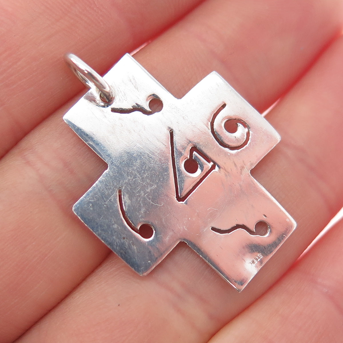 925 Sterling Silver Vintage Ethnic Symbol Cross Charm Pendant