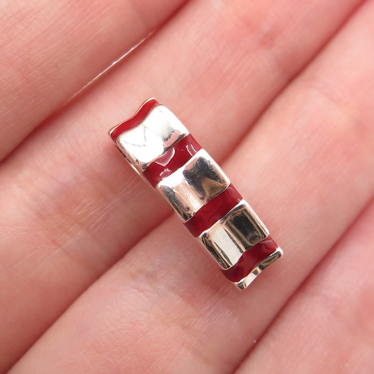 925 Sterling Silver Vintage Enamel Candy Cane Minimalist Slide Charm Pendant