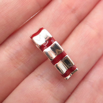 925 Sterling Silver Vintage Enamel Candy Cane Minimalist Slide Charm Pendant