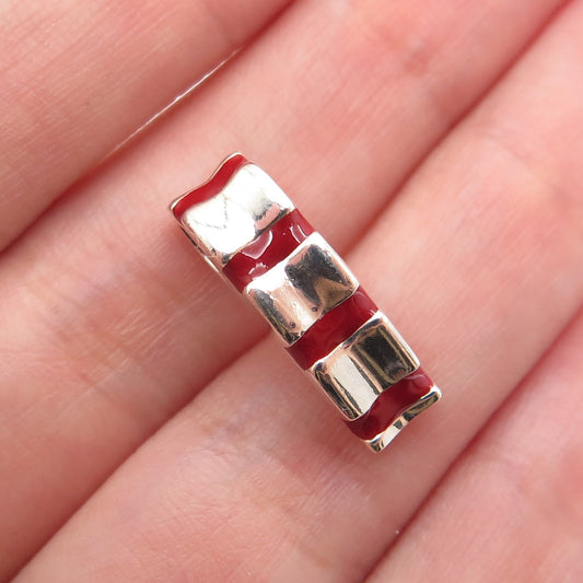 925 Sterling Silver Vintage Enamel Candy Cane Minimalist Slide Charm Pendant