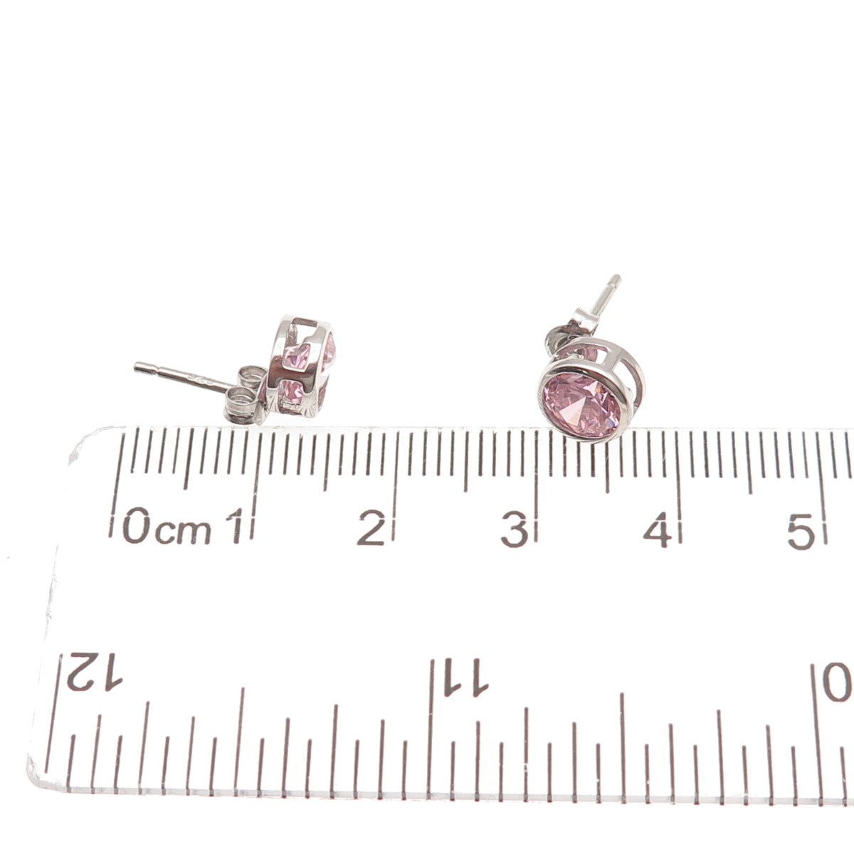 925 Sterling Silver Round-Cut Pink C Z Stud Earrings