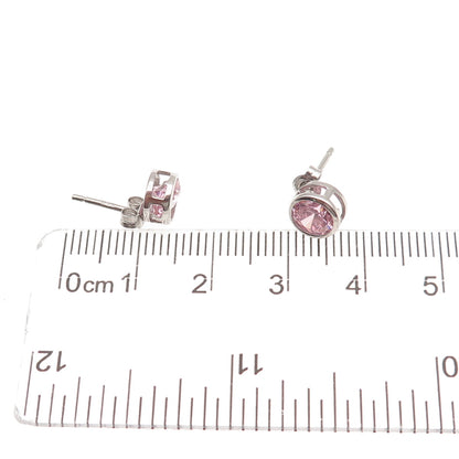 925 Sterling Silver Round-Cut Pink C Z Stud Earrings