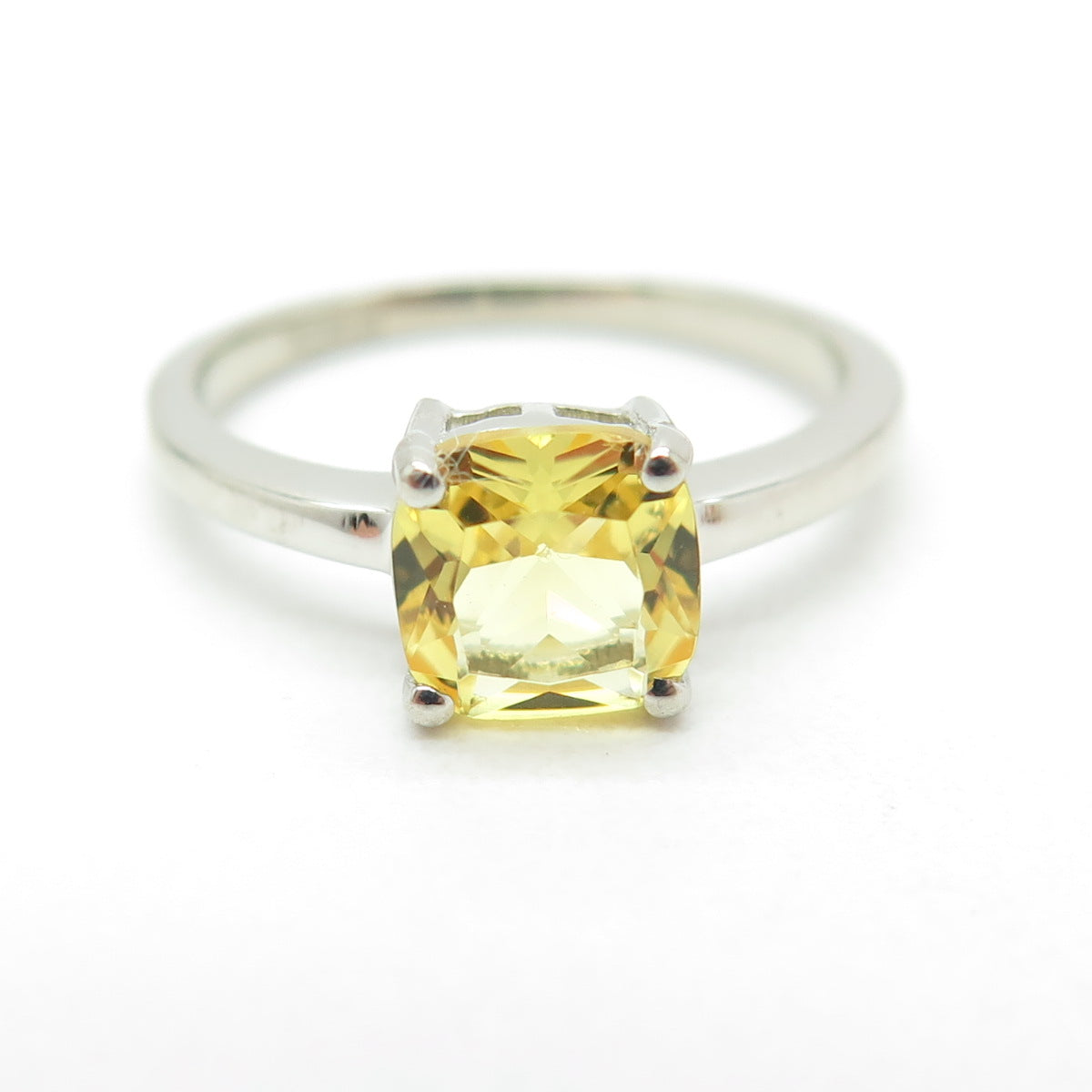 DAZZLERS 925 Sterling Silver Real Cushion-Cut Citrine Ring Size 6