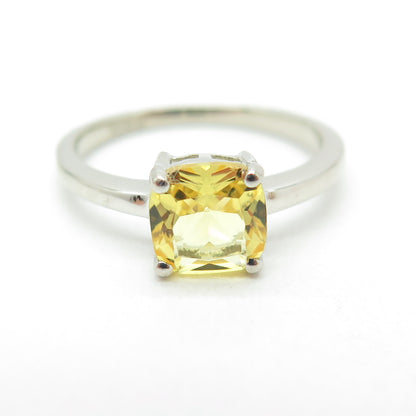 DAZZLERS 925 Sterling Silver Real Cushion-Cut Citrine Ring Size 6