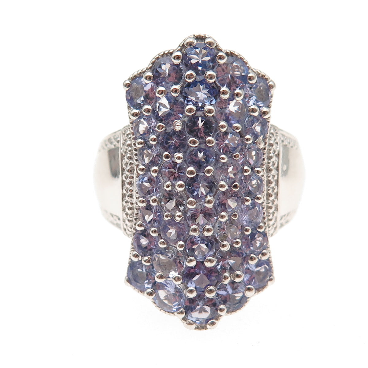Chuck Clemency 925 Sterling Silver Real Tanzanite & White Topaz Ring Size 8.25