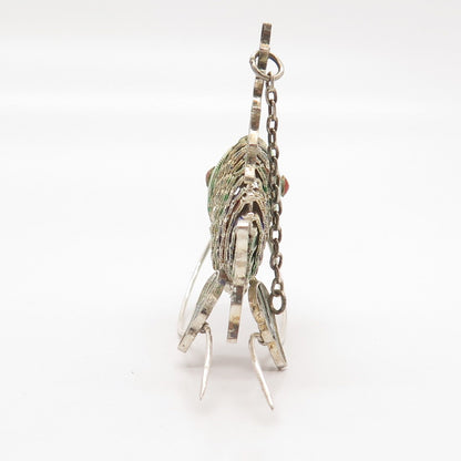 925 Sterling Silver Enamel Antique Chinese Articulated Koi Fish Chatelaine Fob