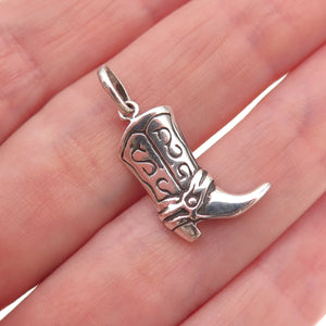 925 Sterling Silver Vintage Cowboy Shoe Oxidized Charm Pendant