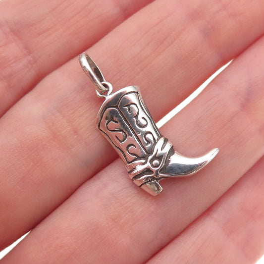925 Sterling Silver Vintage Cowboy Shoe Oxidized Charm Pendant
