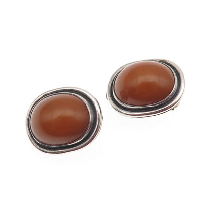 TSJC Tom Jenny Schlecht 925 Sterling Silver Vintage Real Amber Clip On Earrings