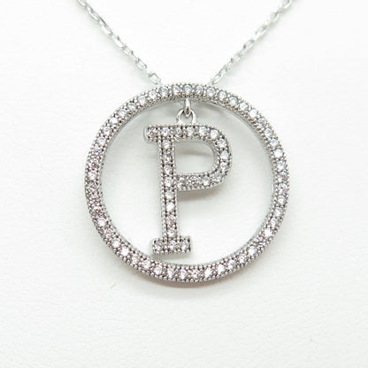 925 Sterling Silver Round-Cut C Z Letter "P" Initial Cable Chain Necklace 16-18"