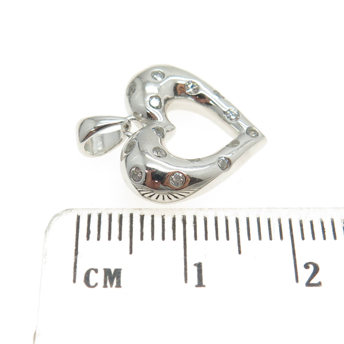 925 Sterling Silver Round-Cut Shaped C Z Open Heart Pendant